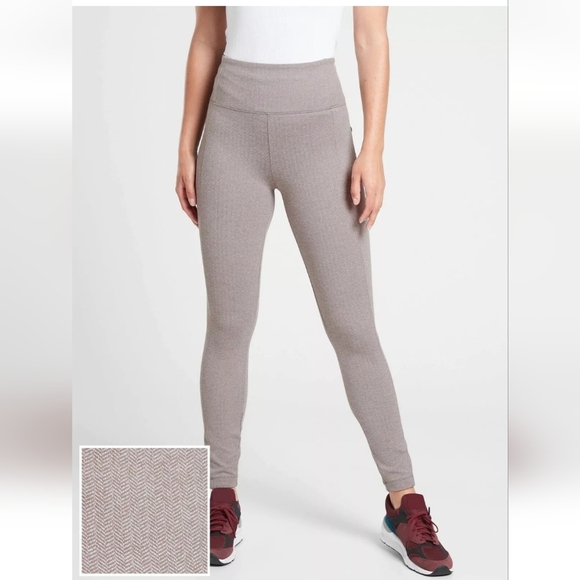 Athleta Delancey Herringbone Tight Light Asphalt Size XL Beige Leggings Active - Picture 12 of 12